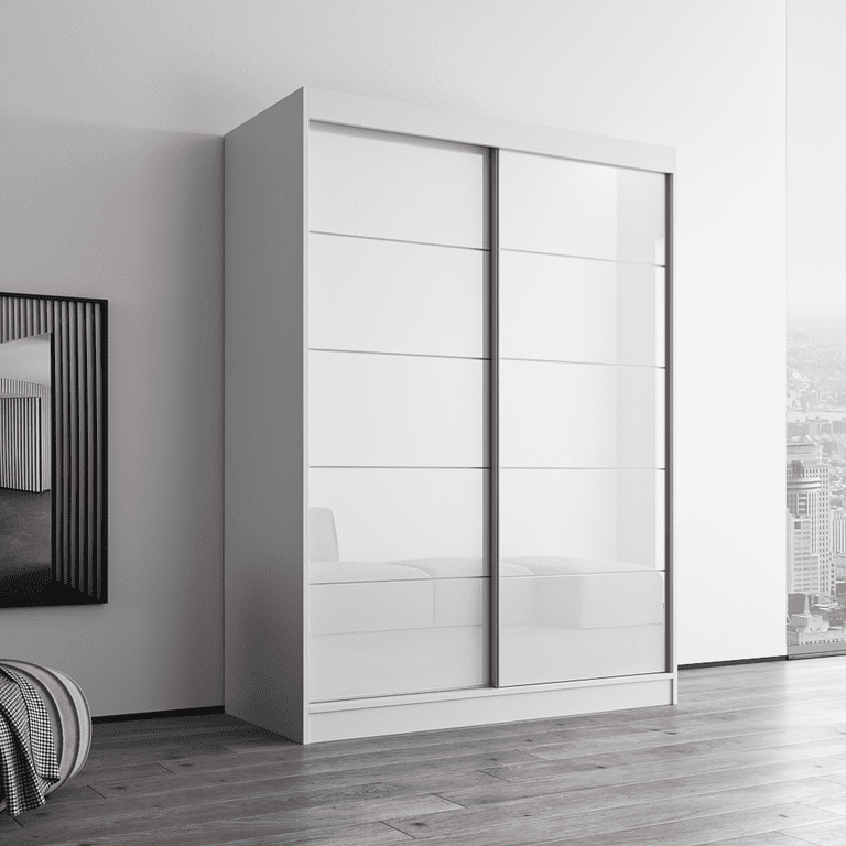 Aria 2 Door 59 Wide Modern High Gloss Wardrobe Armoire White Walmart