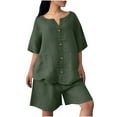 thumbnail image 6 of CheerKidz Womens Solid V Neck Button Down 3/4 Sleeve Top with Shorts Set Casual Comfortable Two Piece Outfit for Summer and Vacation, 6 of 9