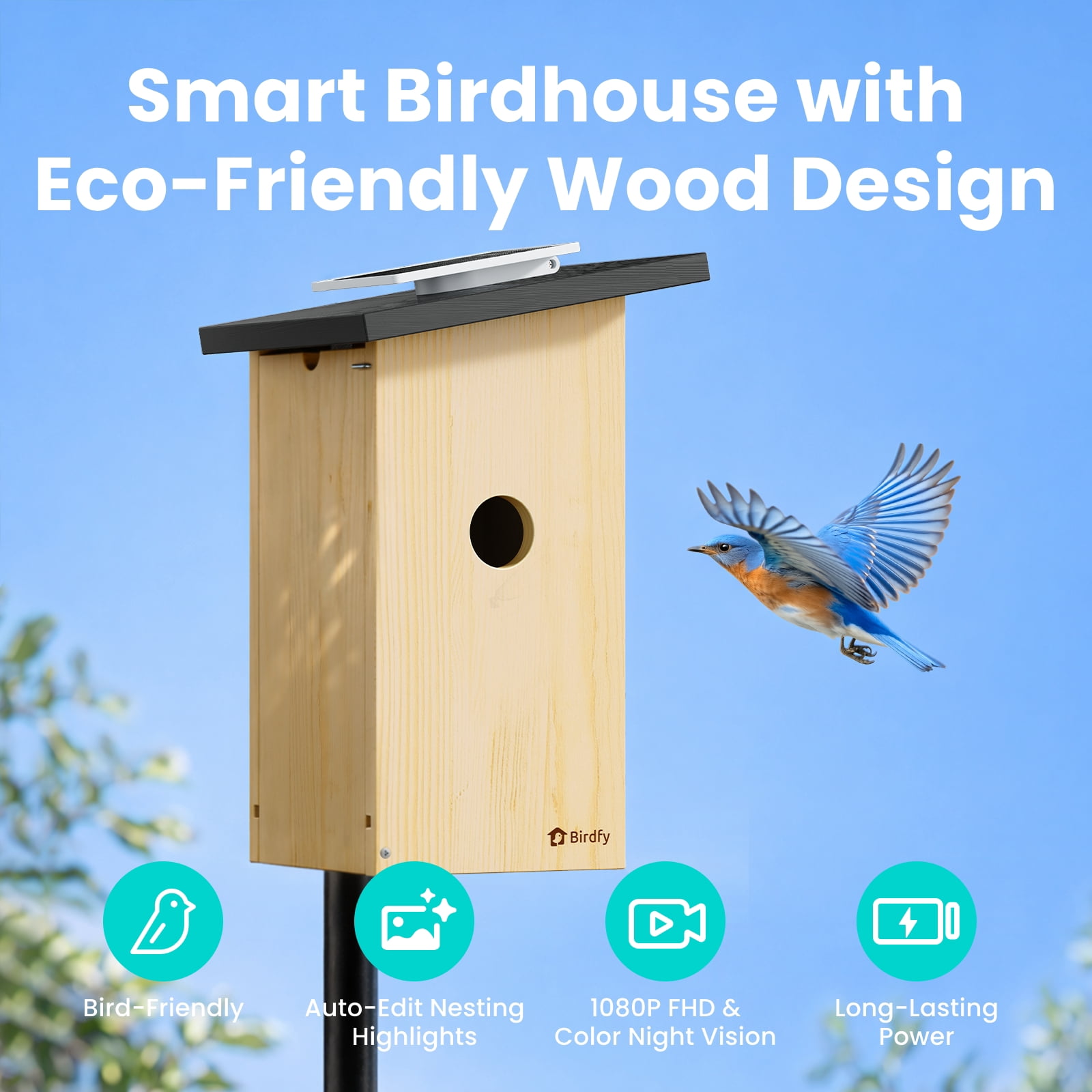Birdfy Smart Bird Houses for Outside Solar Powered, 1080P HD Live View Bird House with Camera, Perfect Viewing Bird Nesting and Hatching, Bird Feeder with Camera for Most Birds