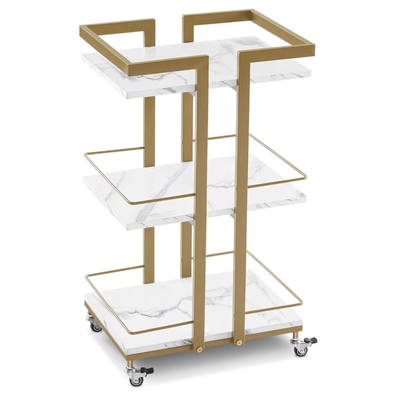 Utility Salon Trolley, Metal Storage Rolling Barber Trolley with Wheels, Golden Esthetician Cart, Multi-Purpose 3-Tier Mobile Facial Trolley, Nail Cart 2033 (White)