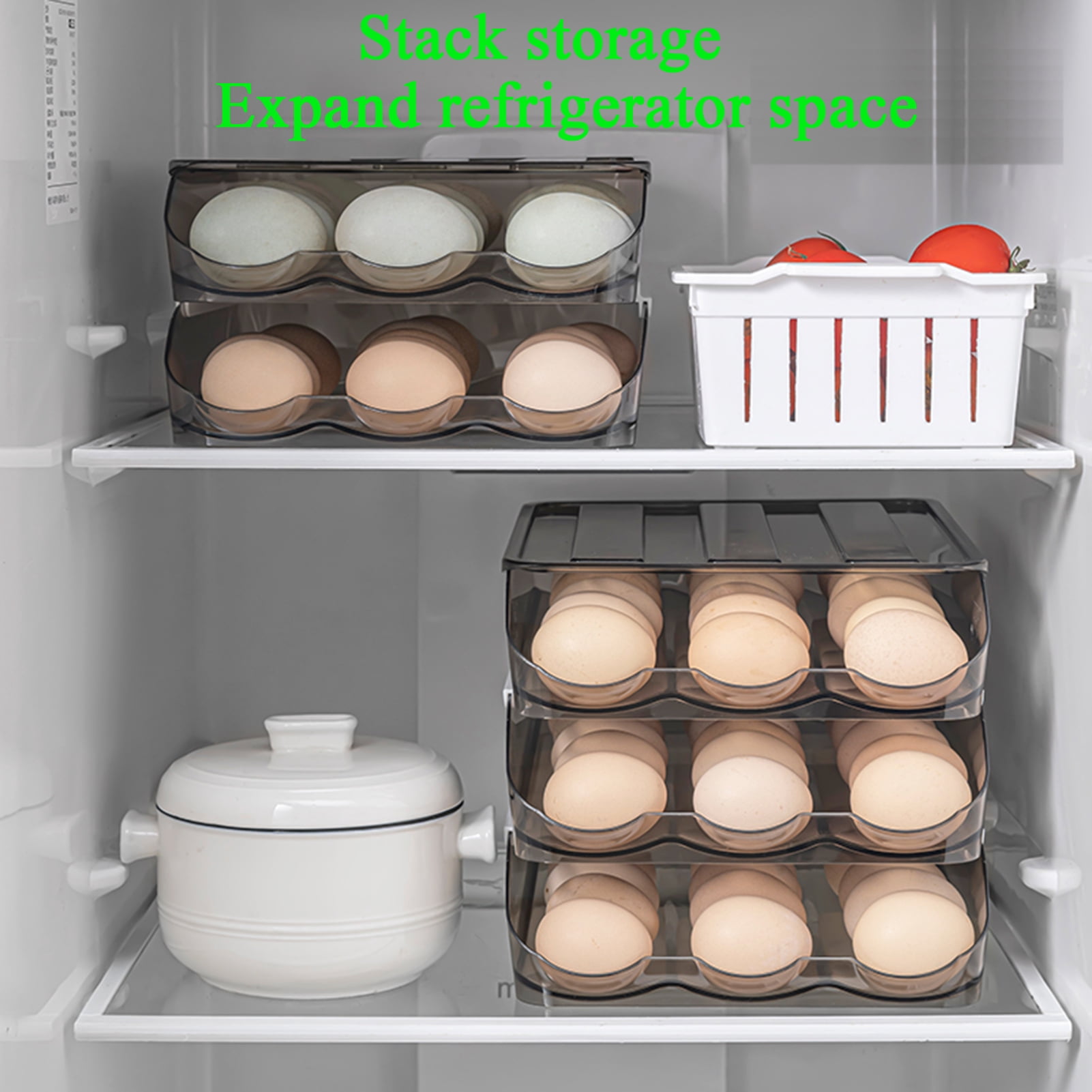 Egg Container With Lid For Refrigerator Auto Rolling Egg Holder Large Capacity Egg Organizer Tray Bins Stackable Fresh Storage Box For Fridge Plastic brown(3 Layers)