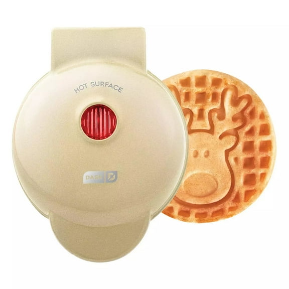 Dash Reindeer Mini Waffle Maker  Festive Holiday Waffles for Breakfast, 4-inch Non-Stick Waffle Iron