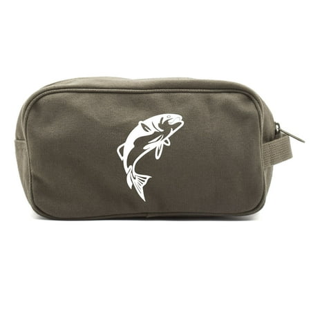 Jumping Bass Fish Canvas Shower Kit Travel Toiletry Bag