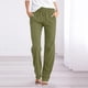 thumbnail image 2 of Pantalones rectos lisos de cintura alta para mujer - Pantalones casuales con cordón elástico - Pantalones largos con bolsillos, 2 of 5