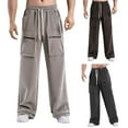 thumbnail image 6 of Mens Casual Cargo Pants Men's Straight Leg Casual Pants Stretch Elastic Waist Drawstring Joggers Pants Loose Cargo Pocket Straight Pants Mens Pants Trousers Overall Streetwear, 6 of 6
