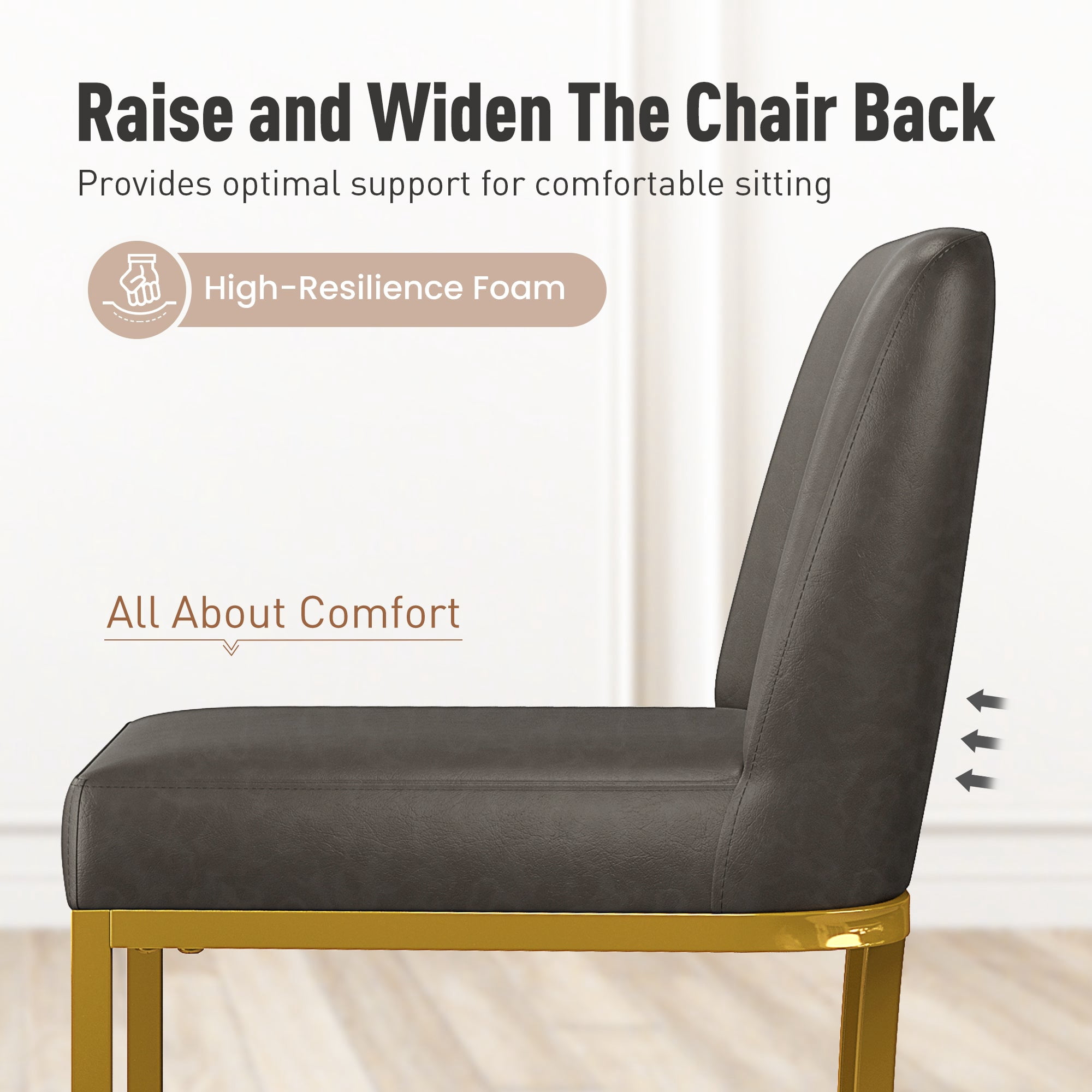 MF Studio 24" Counter Height Bar Stool with Back Set of 3, Faux Leather Bar Chair for Kitchen Island, Gold & Dark Gray