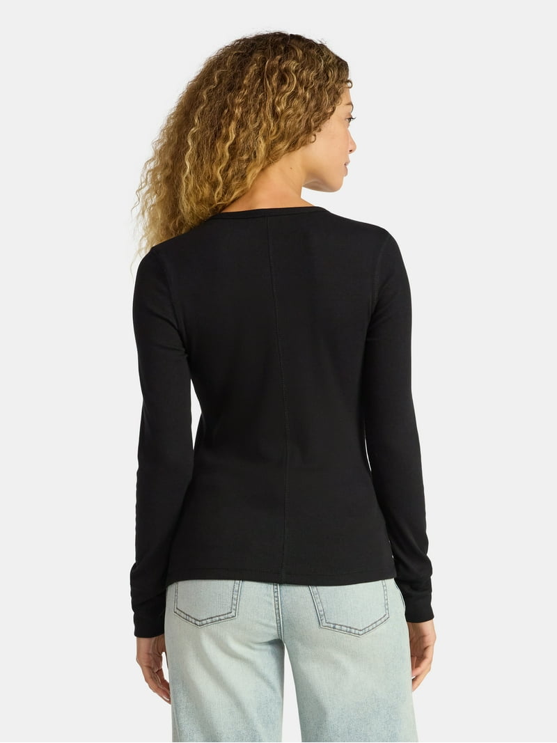 Time and Tru Women's Rib Tee with Long Sleeves, Size XS-XXXL