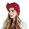 thumbnail image 2 of Prolriy Turbans for Women Muslim Turban Hatbow Hair Bonnet Head Scarf Wrap Cover Head Wraps Hats for Women Wine, 2 of 4