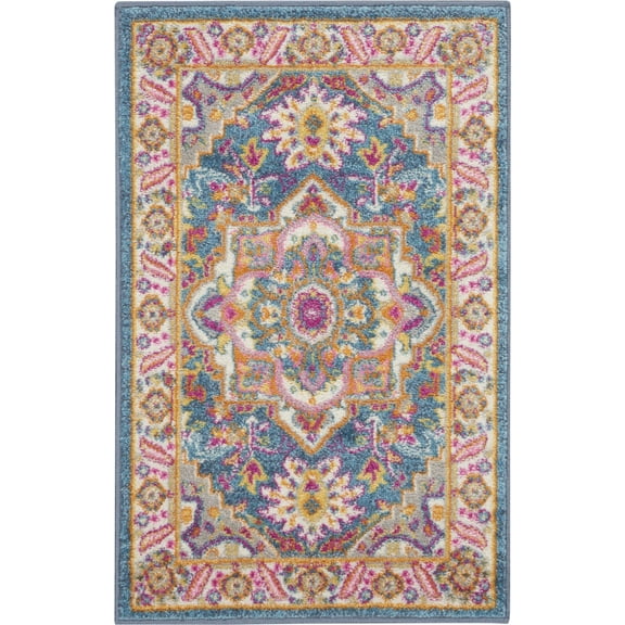 2â€™ x 3â€™ Teal and Pink Medallion Scatter Rug