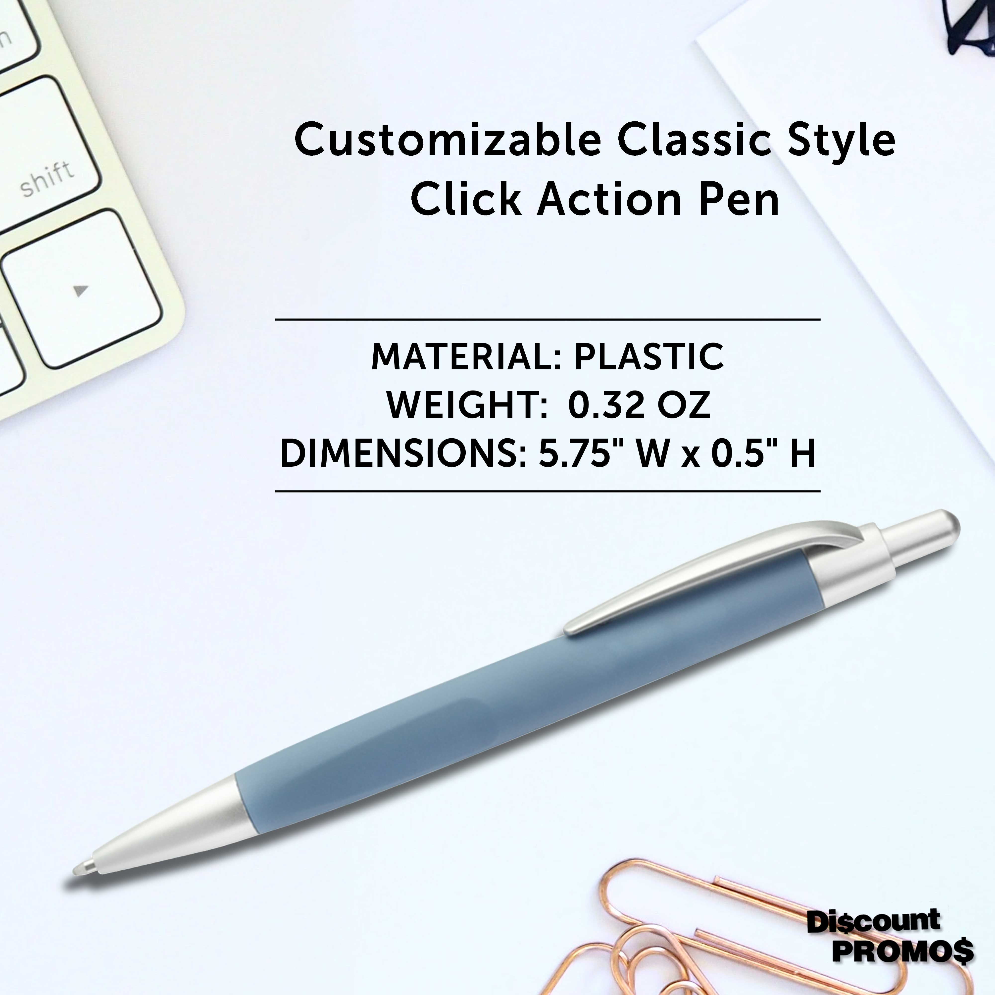 10 Atlas Click Action Pens Pack - Plastic, Black Ink - Light Blue