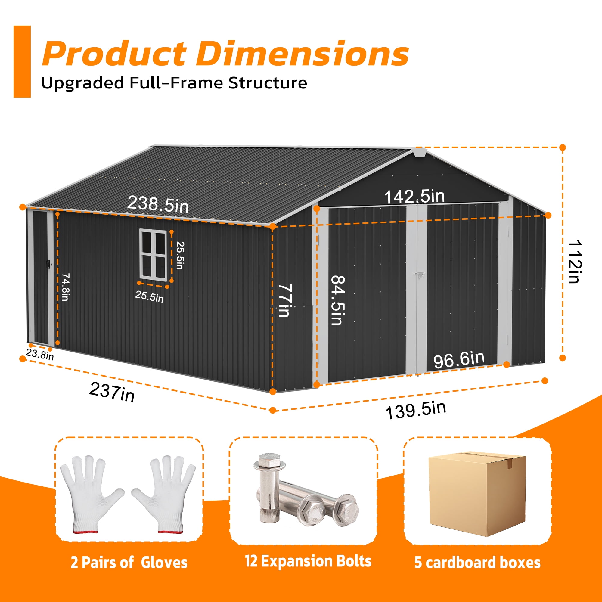 12x20 Ft Outdoor Storage Shed with Window, Metal Garden Tool Shed with Lockable Doors, Ideal for Backyard Garden Patio Lawn, Grey