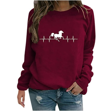 

QIPOPIQ Shirts for Women ClearanceWomen s Fashion Printed Loose T-shirt Long Sleeves Blouse Round Neck Casual Tops