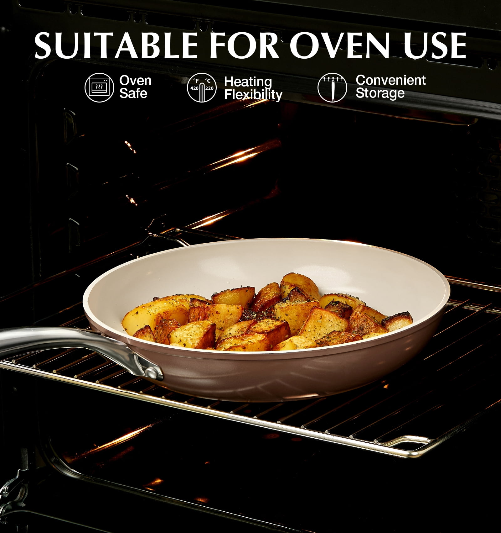 Koch Systeme CS 10 inch Ceramic Non-Stick Frying Pan with Lid，Stainless Steel Handle, Oven and Dishwasher Safe, Brown