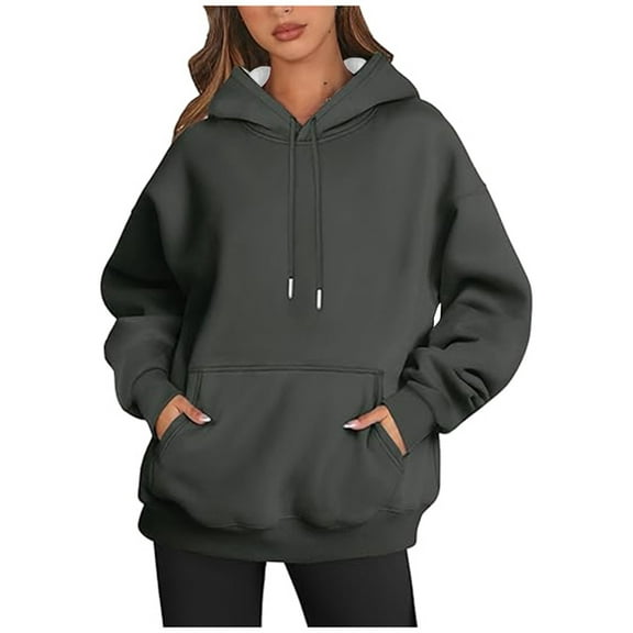 FYEGRE At-Home Relaxation Ladies' Hooded Sweatshirt Women's Casual Fashion Solid Color Hooded Pullover Long Sleeve Sweatshirt Comfortable Soft Warm Winter Hoodie Outer Dark Gray S