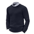 thumbnail image 1 of Mens T-Shirts Round Neck Knitted Sweater Slim Long Sleeve Flower Solid Color Navy Fall Tops size XL, 1 of 6