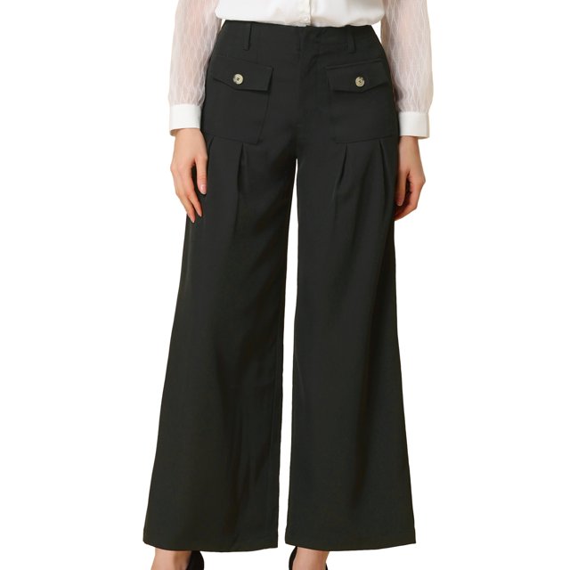 Pantalones de pierna ancha Allegra K para mujer Palazzo largos con bolsillos Negro M