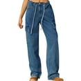 thumbnail image 2 of WNEGSTG Jeans for Women Cargo Jogger Pant Denim Drawstring Adjustable Washable Workwear Pants Casual Pants, 2 of 8