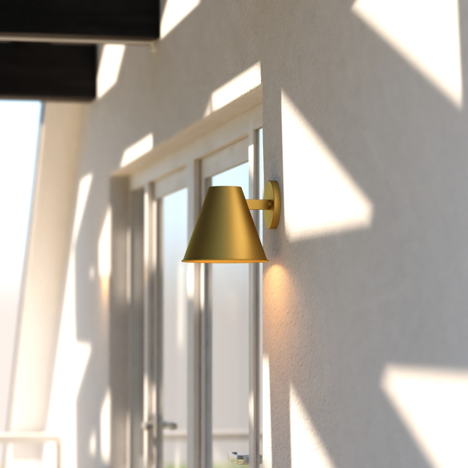 Smith 6.25 in. H 1-Light Gold Brass Modern Contemporary Indoor-Outdoor Wall Sconce with Metal Cone Shade, LED Compatible, Dark Sky Compliant, Use for Exterior Porch Patio Front Door or Garage