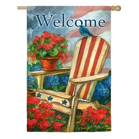 - Evergreen Welcome Chair & Bird Large Fabric Patritotic Flag 29 By 43 Inch
