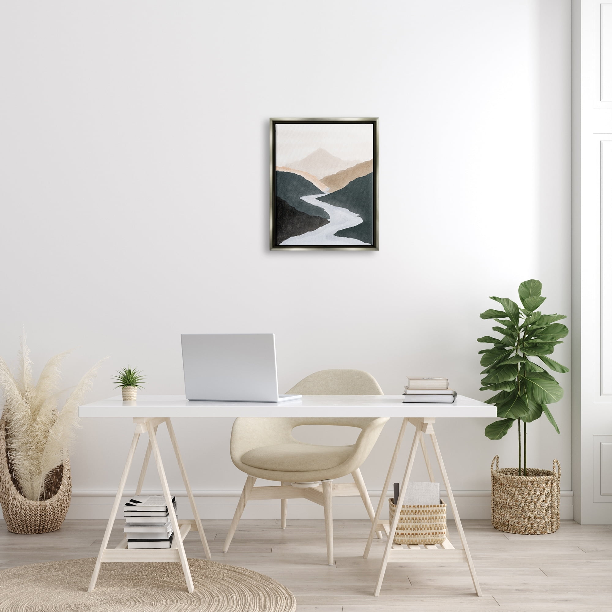 Stupell Industries Flowing River Nature Landscape Foggy Distant Mountain Painting Luster Gray Floating Framed Canvas Print Wall Art, Design by JJ Design House LLC