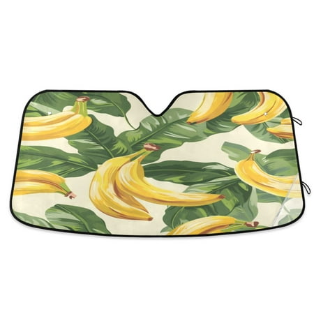 Car Sun Visor 57*31.5inch Windshield Sun Shield Car Sun Curtain Car Sun Shield Car Sun Insulation Suitable For Most Vehicles Green Leaf Banana