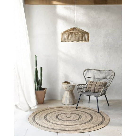 Livabliss Outdoor Rugs, 5ft Round Encore Cottage Tan Square Area Rug for Patio, Porch, Deck, Backyard, Waterproof Indoor Outdoor Carpet (5'3" x 5'3")