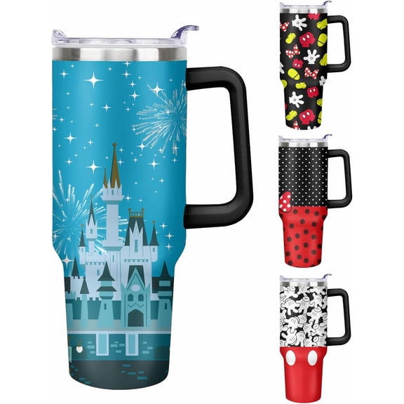Cute Cartoon Mouse 40 oz Tumbler with Handle and Straw Lid Gift for Boy Girl Water Bottle Travel Cup for Car Drink Cold and Hot Stainless Steel Double Wall Insulated Coffee Mug (dream castle)
