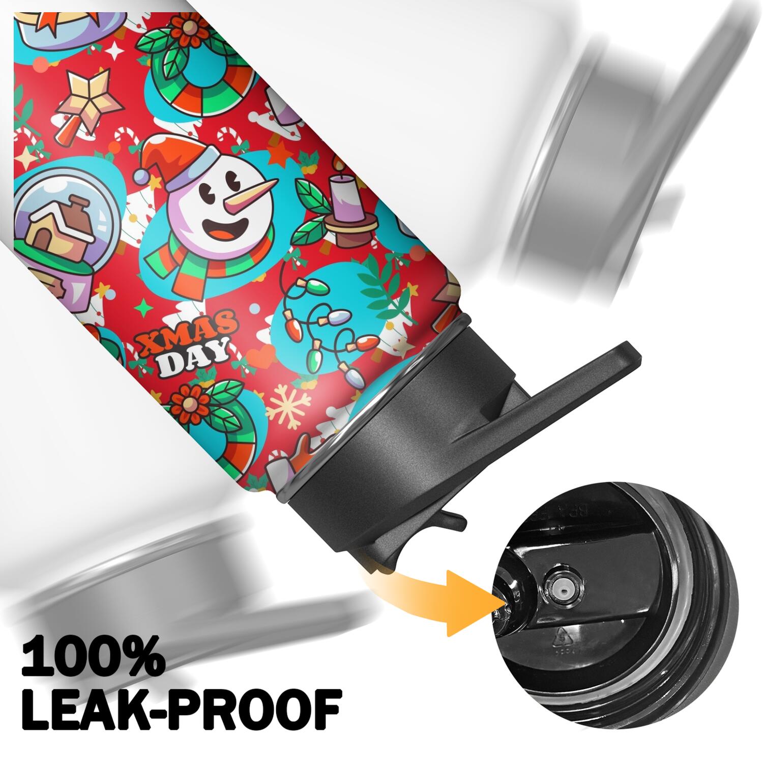 Christmas 18 oz Insulated Stainless Steel Water Bottle with Straw & Cleaning Brush , Leakproof, BPA-Free, 304 Stainless Steel, Wide Mouth, Travel Mug for Car, Gym, Office