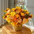 thumbnail image 4 of European-Style Artificial Peony & Daisy Bouquet: Realistic Fall Flowers for Home, Bridal Wedding, or Thanksgiving Table Centerpieces – Faux Orange Flowers Arrangement, 4 of 9