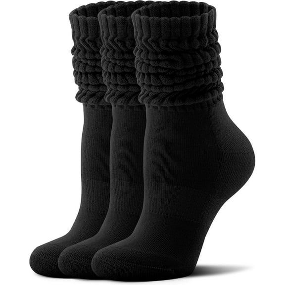 JIANFANG Slouch Socks for Women, 3 Pairs Soft Cotton Knee High Scrunch Tube Boot Socks