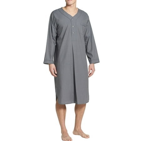 

HGWXX7 Shirts For Men Fashion Mens Solid Color Loose Robe Long-sleeved Nightgown Grey L