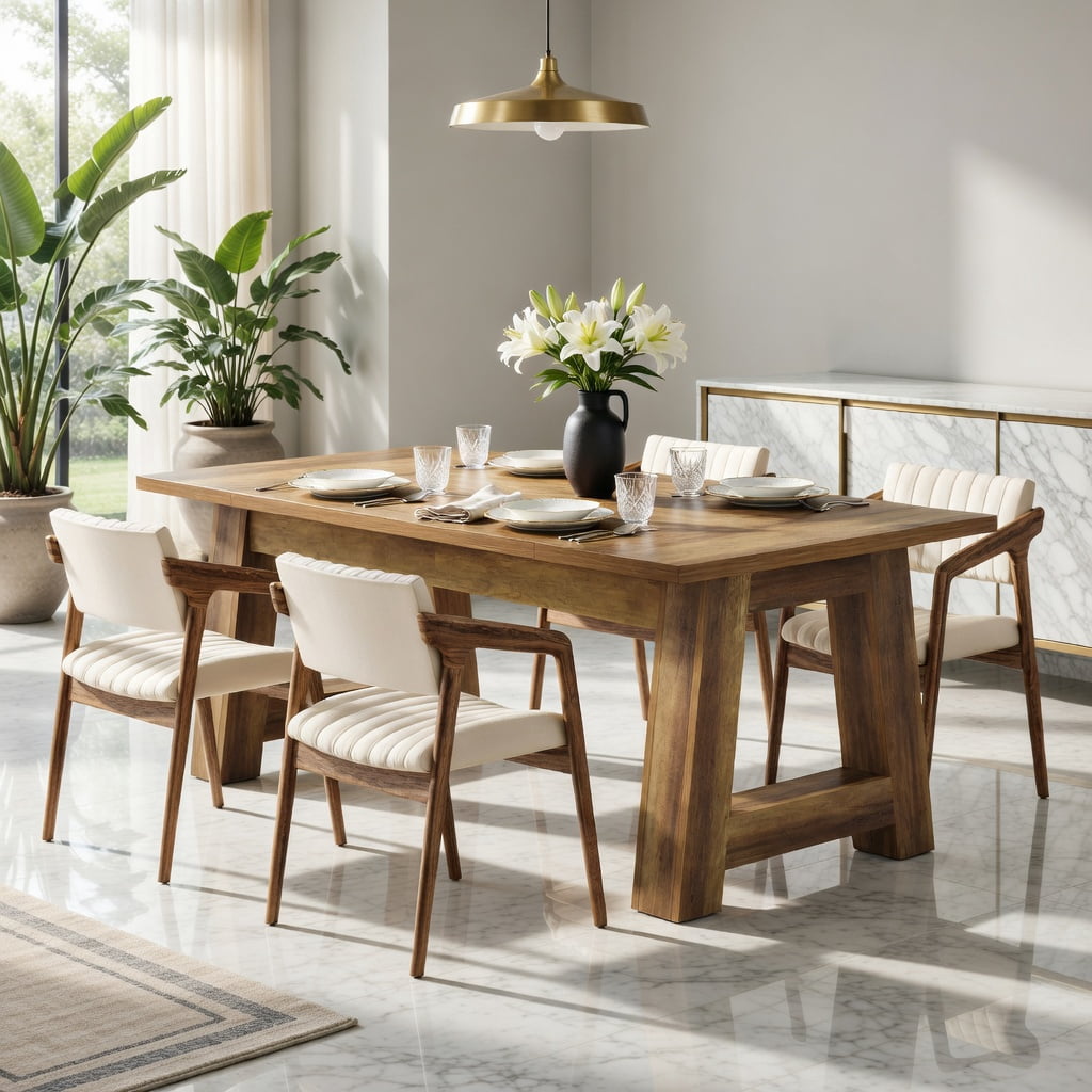 Hommoo Farmhouse Dining Table 62.6 Inch Wide for 4-6 People, Solid MDF Kitchen Table with Sturdy Square Legs, Easy Assembly, Brown
