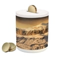 thumbnail image 1 of Mountain Piggy Bank, Surreal Saturated Photo of the Italian Twin Mountain Peaks with Silent Overcast Sky, Ceramic Coin Bank Money Box for Cash Saving, 3.6" X 3.2", Sepia, by Ambesonne, 1 of 4