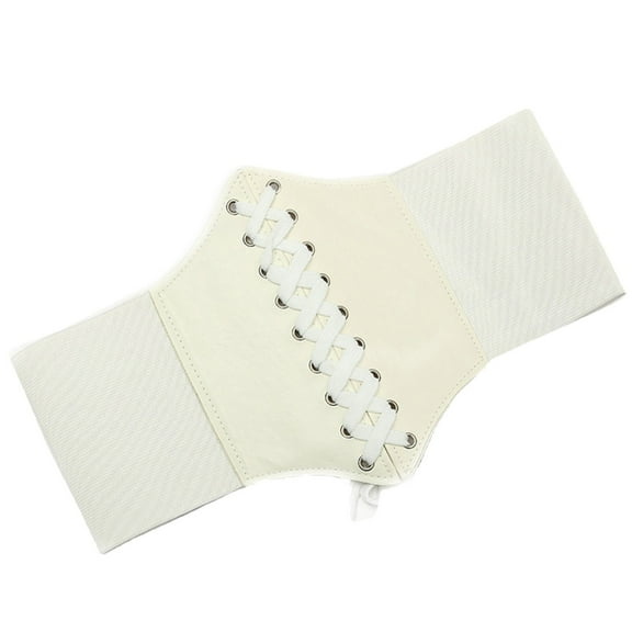 GHSOHS Wide Leather Belts for Women Vintage Waistband Court Style Extra Wide Elastic Tied Lace-up Belts Stretch Elastic Girdle Waist Belt for Dresses Shirt White