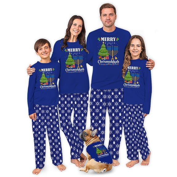 Jenny Merry Christmas Hanukkah Matching Pajamas For Family And Dog, 2 Pieces, Pockets