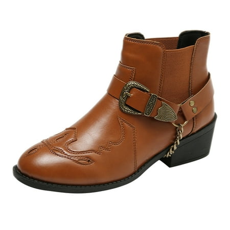 

nsendm Women s Size 6m Boot Fashion Women Solid Color Autumn Thick Sole Square Heels Buckle Boot Cuffs for Women Shoes Brown 10