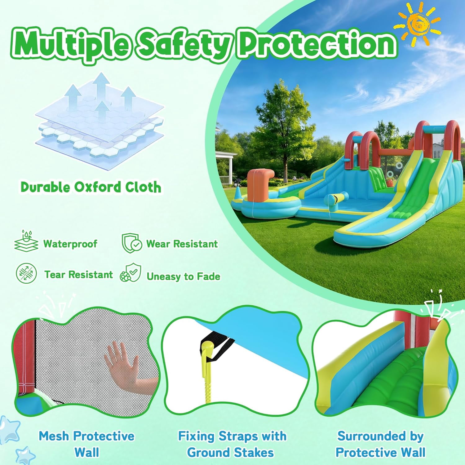 Inflatable Water Slide,10 in 1 Double Water Slide Bounce House for Kids 3-12 with Blower, Splash Pool, Water Cannon, Climbing Wall, Basketball Hoop for Kids Indoor Outdoor Backyard