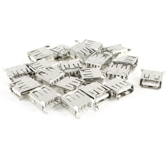 Unique Bargains 20pcs 180 Degree 4-Pin DIP Through Point USB A Female Jack Connector 13.7mm