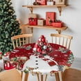 thumbnail image 3 of Round Table Cloth with Elastic Fitted Edged, Xmas Snowman Berry Bird on Red Waterproof Tablecloth for 55"-60" Tables Pine Tree Snow Reindeer Wipeable Indoor Table Cover for Kitchen Picnic Camping, 3 of 9