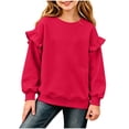 thumbnail image 2 of BLVB Crewneck Sweatshirts for Little Girls Cute Ruffle Pullover Long Sleeve Casual Spring Fall Tops for Kids(Red-01,7-8 Years), 2 of 6