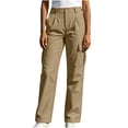 thumbnail image 2 of Sentuca Cargo Pants for Women with Pockets Elastic Waist Button Pants Solid Color Sports Hiking Travel Trousers Khaki L, 2 of 8