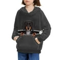 thumbnail image 3 of Xoenoiee Boys Hoodies Long Sleeve Hooded Sweatshirt with Front Kangaroo Pocket Fall Winter Sportwear Loose Tops for Kids Hiking Jogging Running, Realistic Leather Texture Dachshund Puppy Pattern, S, 3 of 7
