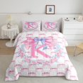 thumbnail image 2 of Castle Fairy Personalized Initial Bowtie K Full Size Comforter Sets 3-Piece for Kids Children Teens,Pink Bow Knot Bedding Comforter Set,Chic Pink Floral Flowers Lightweight Bedding Sets, 2 of 8