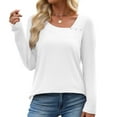 thumbnail image 2 of Annhoo Shirts for Women Trendy Casual Solid Color Button Crew Neck Long Sleeve Tunic Pullover Dressy Outdoor Work Tops, 2 of 6