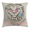 thumbnail image 1 of Animal Throw Pillow Cushion Cover, Magestic Lion Head Hipster Style Glasses Pipes Sketch Print, Decorative Square Accent Pillow Case, 16 X 16 Inches, Beige Black Baby Blue Light Pink, by Ambesonne, 1 of 2