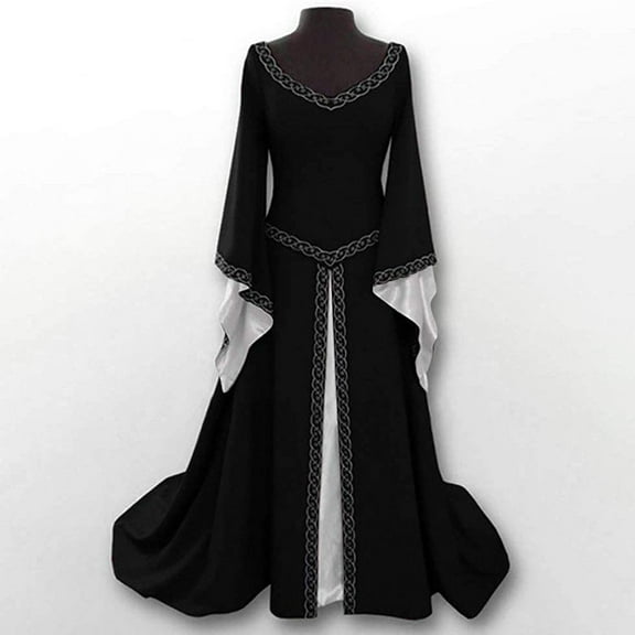 Joau Renaissance Medieval Dress for Women Halloween Flared Sleeve Wide Neck Bodycon Retro Ball Gowns Gothic Court Vintage Maxi Dress Corset Cocktail Dresses Cosplay Costume