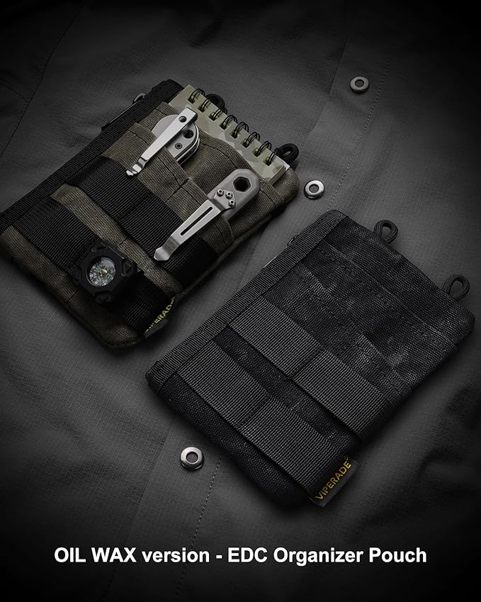 VIPERADE VE18N-OW Waxed Canvas Zipper Wallet, Slim Pocket Pouch, 3 Slots and 2 Zipper Pockets - Minimalist EDC Wallet (OD Green)