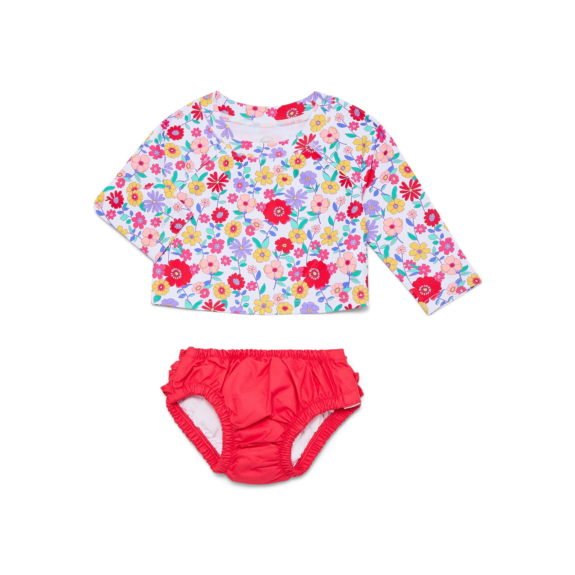 Wonder Nation Baby Swim Set, 2-Piece Rash Guard and Reusable Swim Diaper, Size 0/3-12M