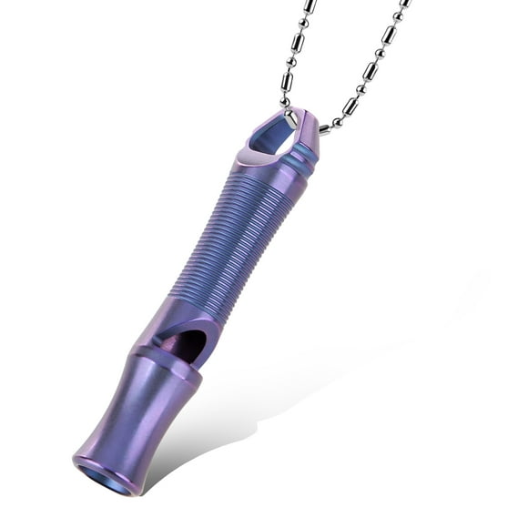 TACRAY Titanium Whistle – Ultra-Loud 120+ dB, CNC Machined, Lightweight & Durable – Perfect for Emergency Survival, Hiking, Camping, and Outdoor Safety – Includes Stainless Steel Chain (Purple)