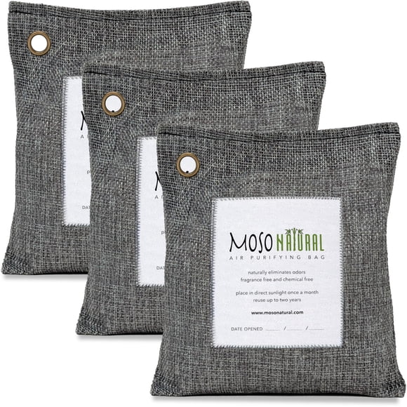 Moso Natural Air Purifying Bag 500g (3 Pack) Premium Bamboo Charcoal Odor Absorber for Home, Bedroom, Kitchen, Basement | Unscent